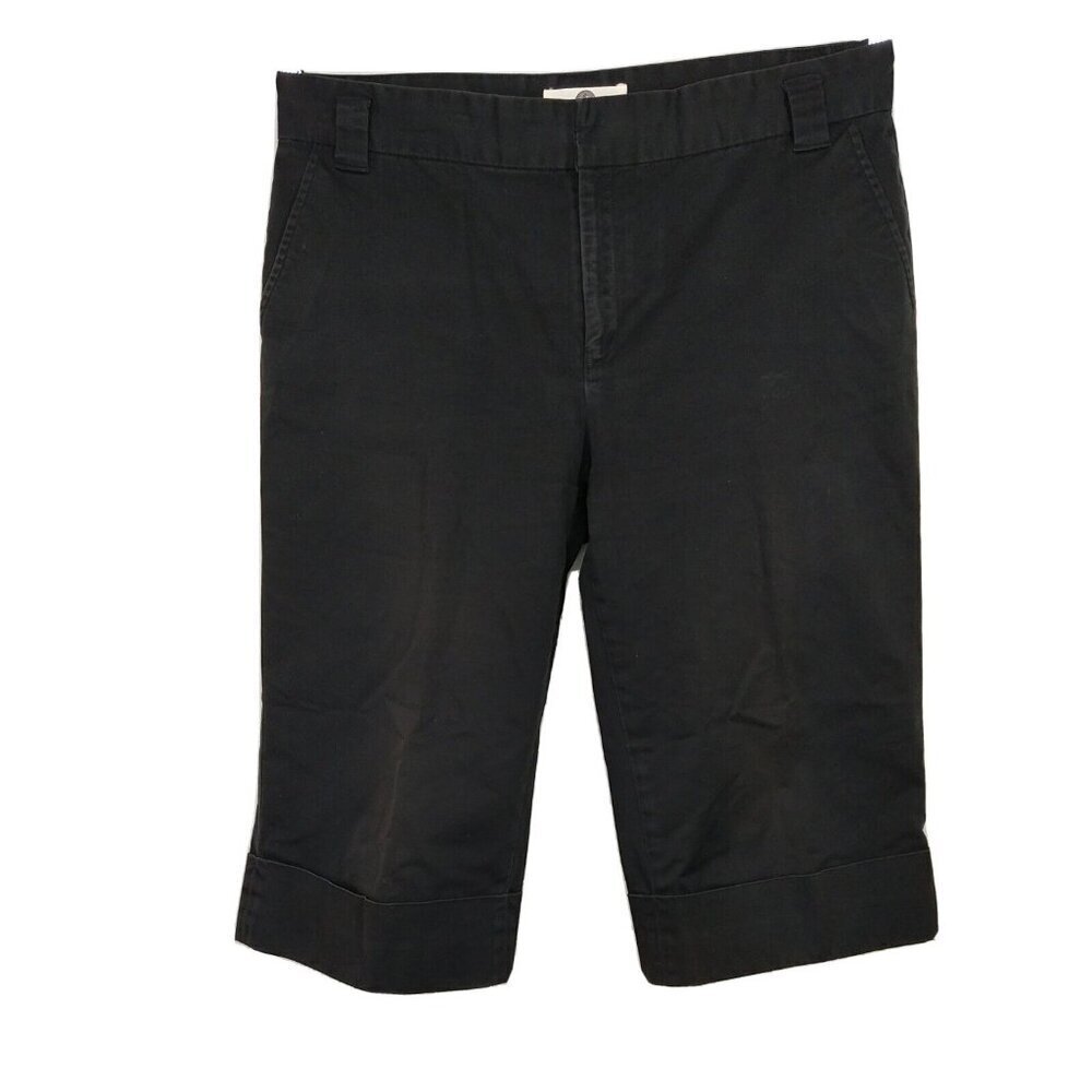 Weatherproof Cuffed Capri Pants Shorts Women Size 12 Black Cotton Blend Stretch
